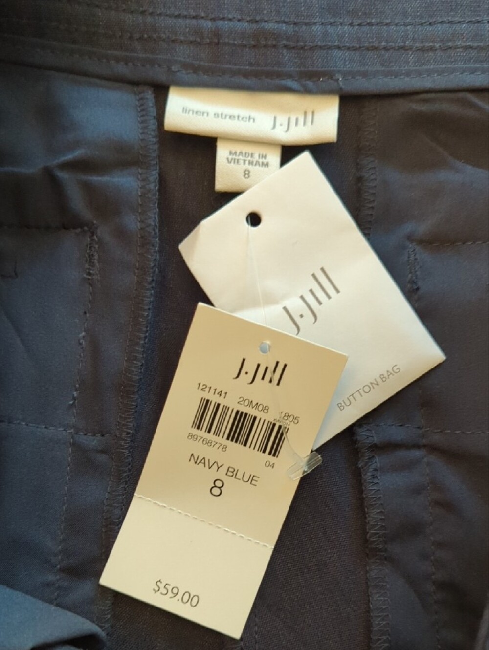 J. Jill Women's Dark Navy Blue Tailored Bermuda Linen Shorts with Button Details - Picture 4 of 8